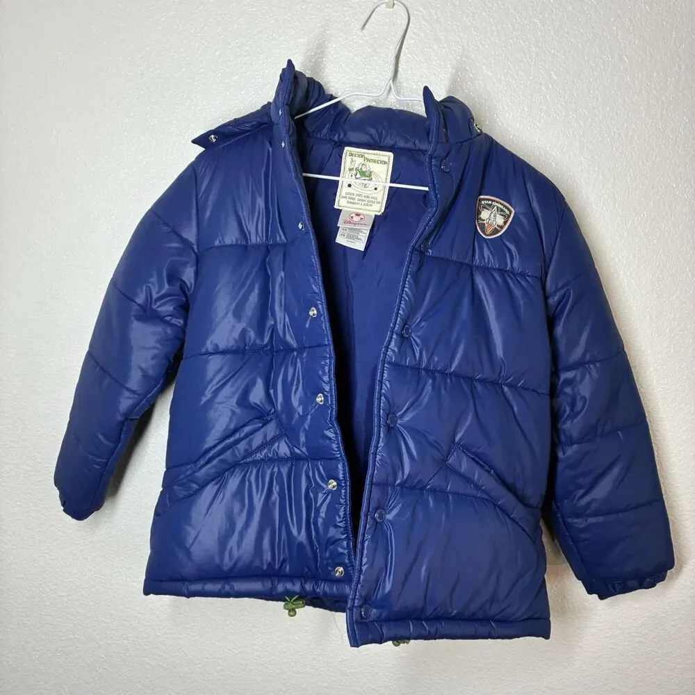 Buzz Lightyear Toy Story Disney Store Jacket Kids 7/8 Blue Puffer Hooded Winter